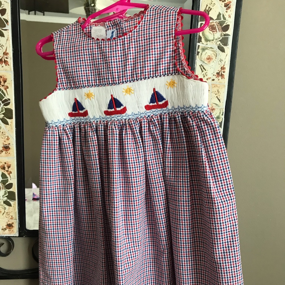 Girls gingham dress with sailboats size 4
